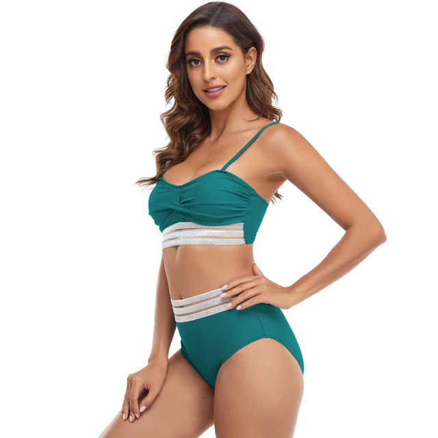 Aquamarine Twist Front Splicing 2pcs Bikini Set TQK610271-45