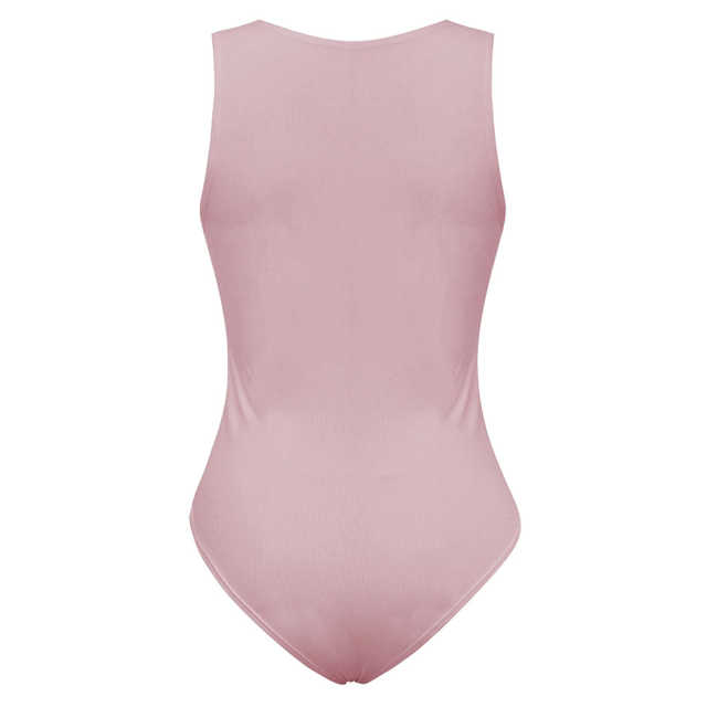 Pink Button-up Rayon Sleeveless Bodysuit TQK550296-10