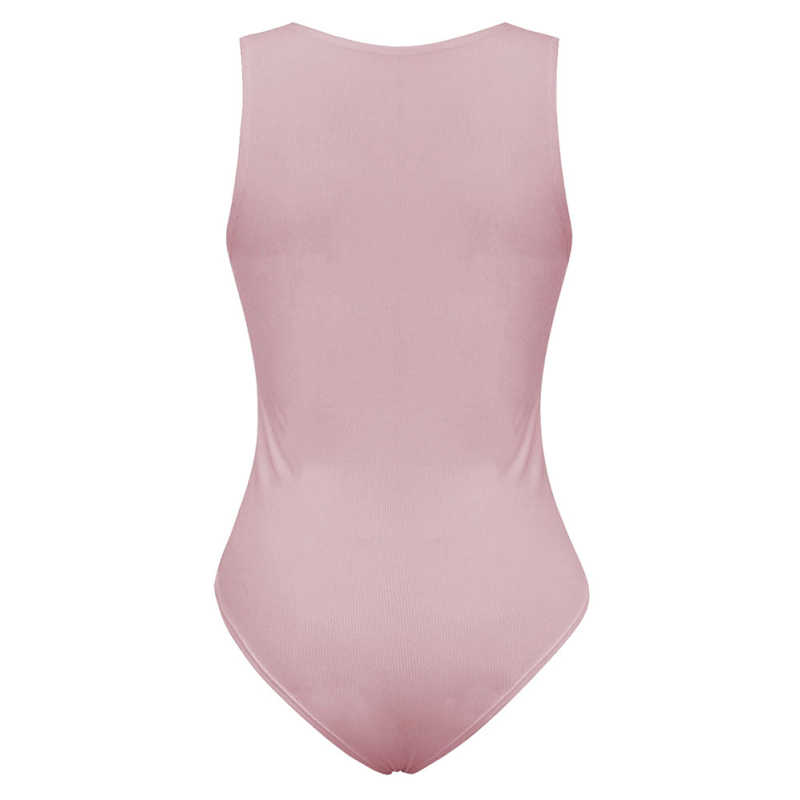 Pink Button-up Rayon Sleeveless Bodysuit TQK550296-10