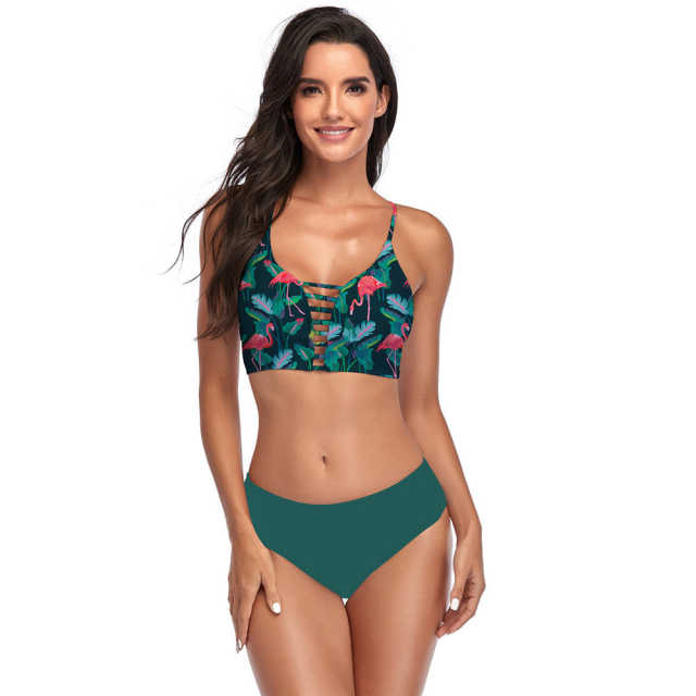 Flamingo Dark Green Hollow Out Bikini Set TQK610188-36