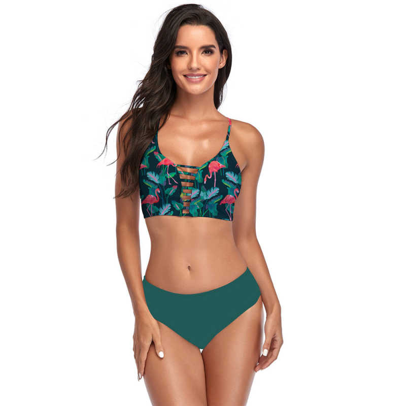 Flamingo Dark Green Hollow Out Bikini Set TQK610188-36