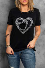 Black Shining Heart Pattern Valentines T Shirt LC25219498-2