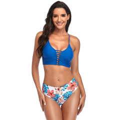 Floral Blue Hollow Out Bikini Set TQK610188-5