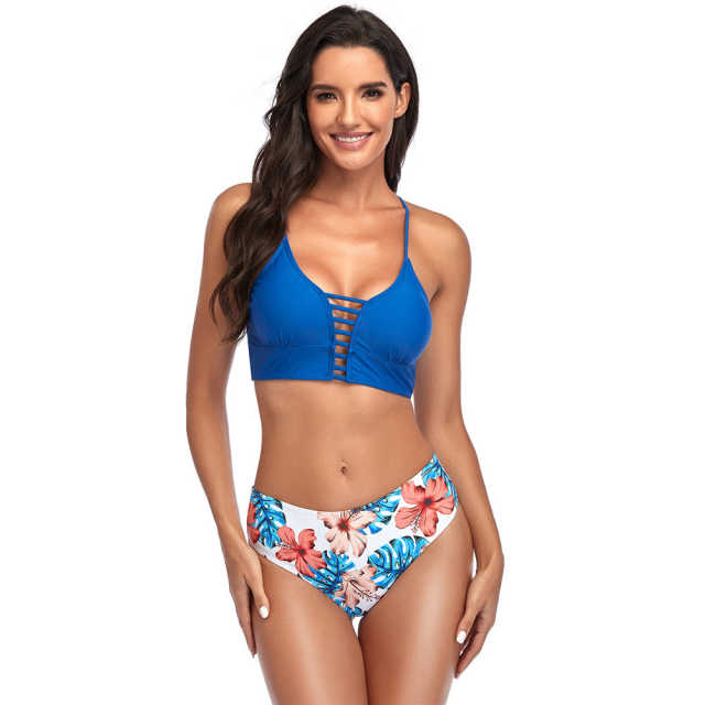 Floral Blue Hollow Out Bikini Set TQK610188-5