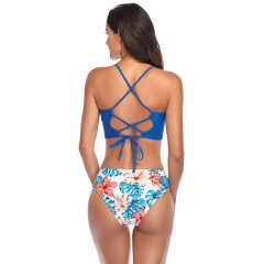 Floral Blue Hollow Out Bikini Set TQK610188-5