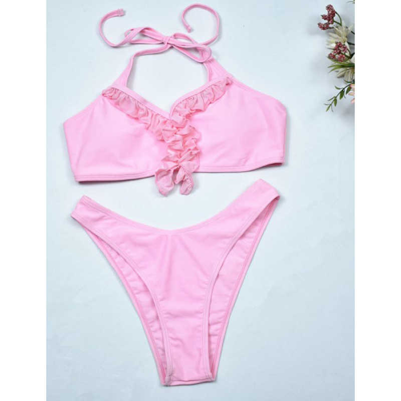 Pink Fringed Halter Two Pieces Bikini Set TQX610012-10