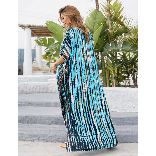 Aquamarine Tie Dye Loose Kimono Beach Cover TQK650092-45