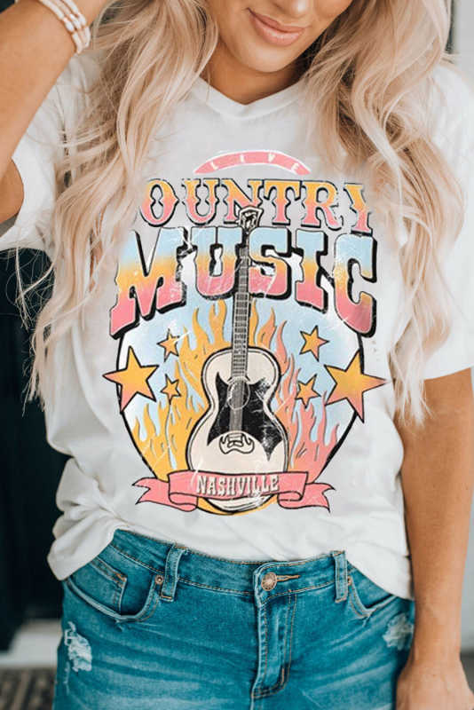 White COUNTRY MUSIC NASHVILLE Graphic Tee LC25220128-1