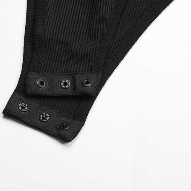 Black Mock Neck Cut-out Ribbed Long Sleeve Bodysuit TQV220133-2