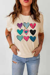 Khaki Valentines Multi Pattern Heart Print T Shirt LC25219586-16