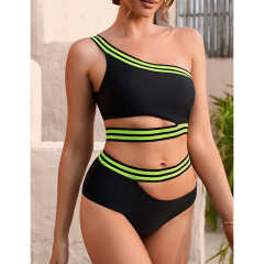 Black Contrast Cut-out Two Pieces Bikini Swimsuit TQX610008-2