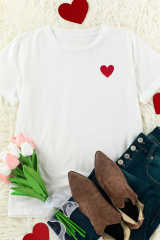 White Valentines Heart Pattern Embroidery T Shirt LC25219543-1