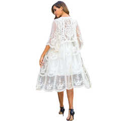 Apricot Floral Print Mesh Embroidery Cover up TQK650036-18