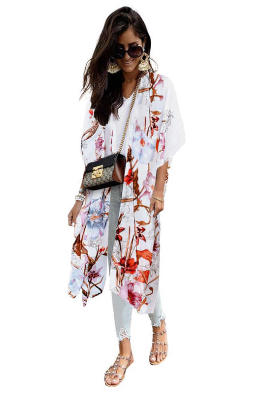 Multicolor Kimono Sleeve Floral Print Graceful Cover Up LC254281-22