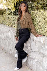 Spliced Leopard Print Wrap Long Sleeve Bodysuit LC6421198-20