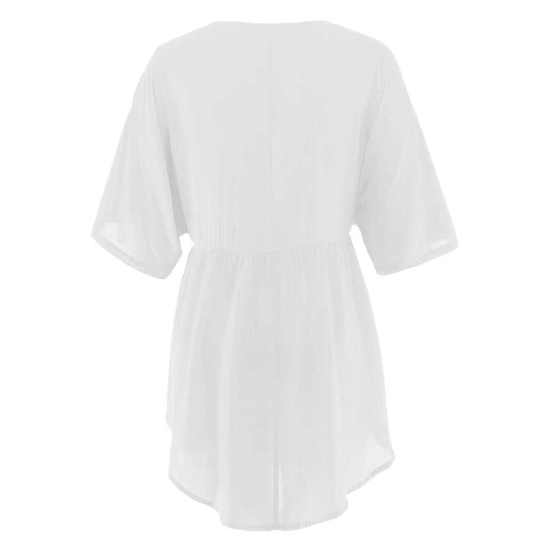 White V Neck Casual Beach Dress TQK310241-1
