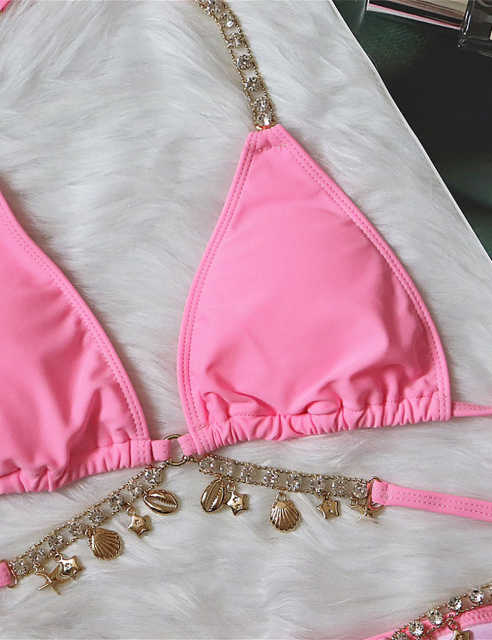 Pink Sexy Rhinestone Two-pieces Bikini Set TQK610324-10