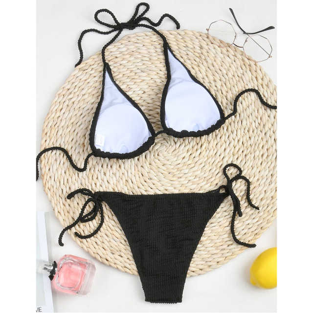 Black Solid Triangle Bikini Set TQK610265-2