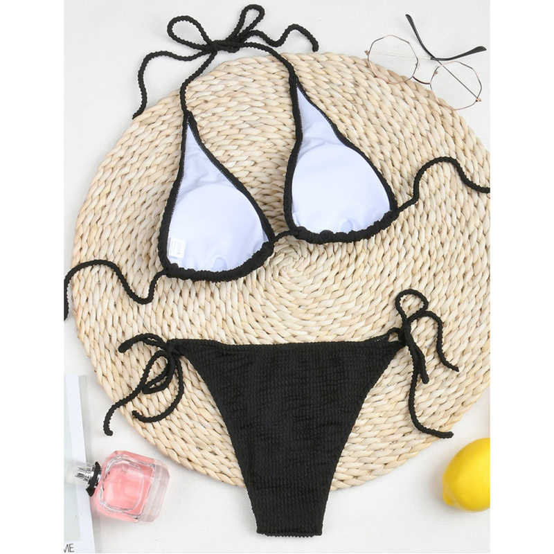 Black Solid Triangle Bikini Set TQK610265-2