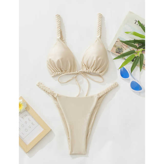 Apricot Braided Rope Triangle Bikini Set TQK610280-18