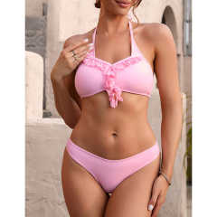 Pink Fringed Halter Two Pieces Bikini Set TQX610012-10