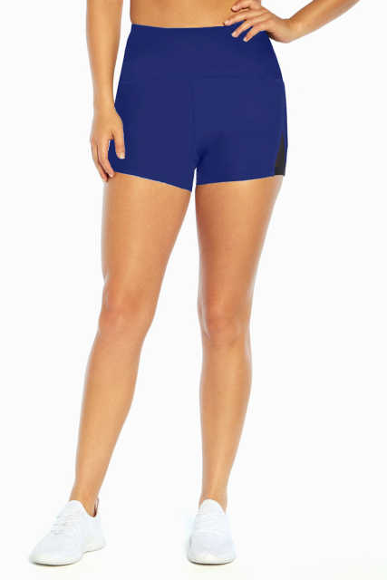 Blue Mesh Cutout Patchwork Swim Shorts LC472303-5