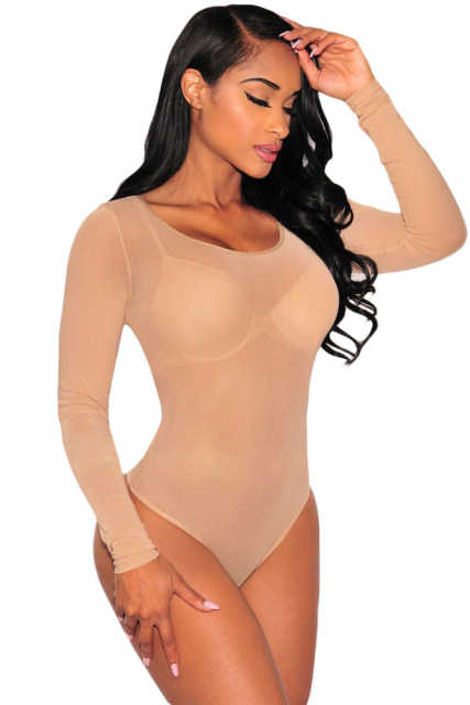 Nude Long Sleeve Sheer Mesh Bodysuit LC32000-21