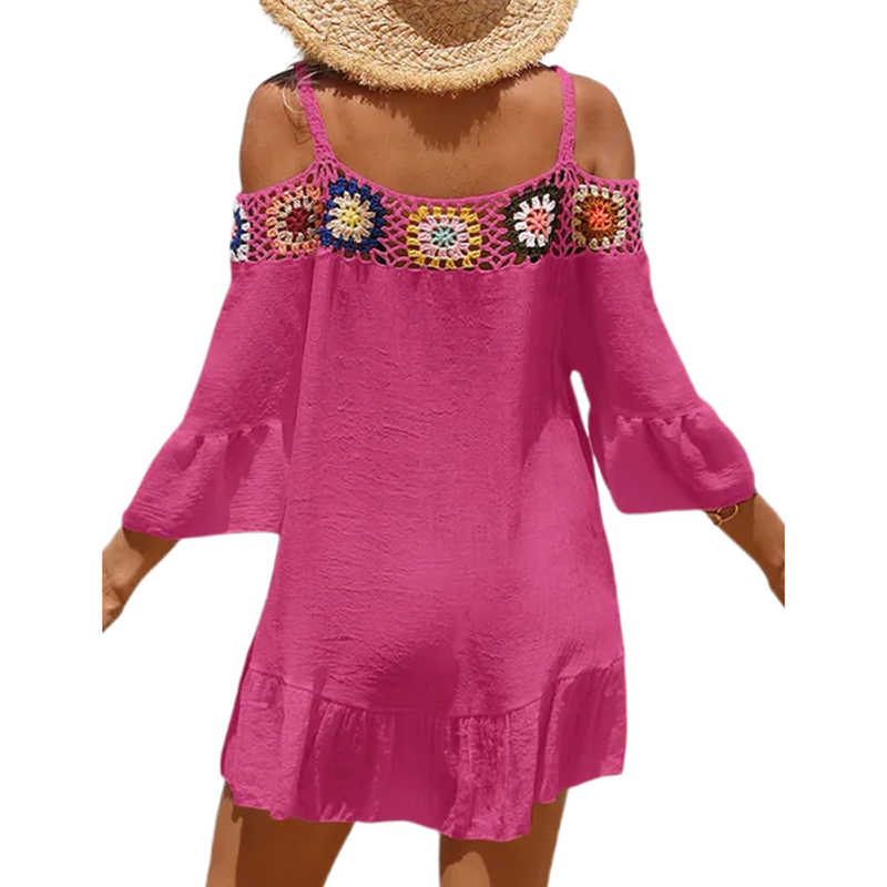 Rosy Cold Shoulder Beach Cover Ups TQK311480-6