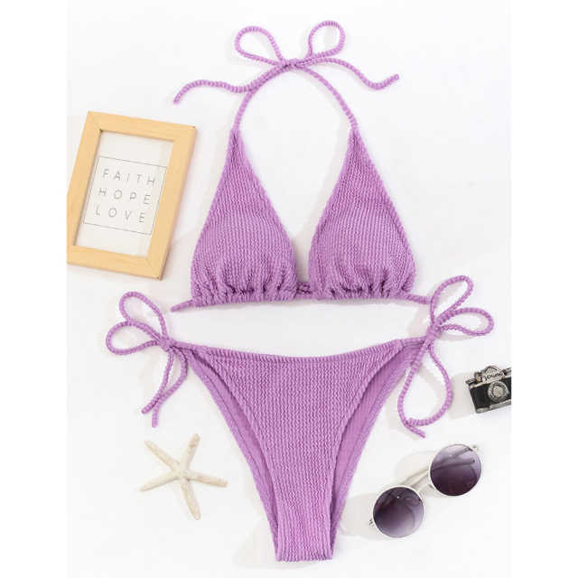 Purple Solid Triangle Bikini Set TQK610265-8