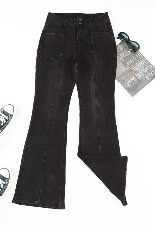 Black Exposed Seam Split Flare Jeans LC7872654-2
