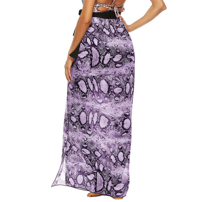 Purple Snake Print Chiffon Beach Skirt TQK650051-8