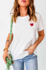 White Valentines Heart Pattern Embroidery T Shirt LC25219543-1