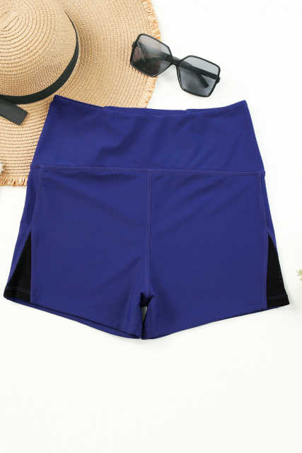 Blue Mesh Cutout Patchwork Swim Shorts LC472303-5