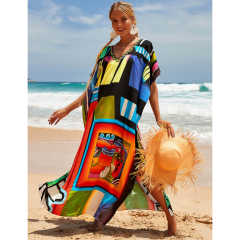 Black Graffiti Loose Beach Kimono Dress TQK650096-11