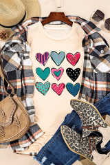 Khaki Valentines Multi Pattern Heart Print T Shirt LC25219586-16