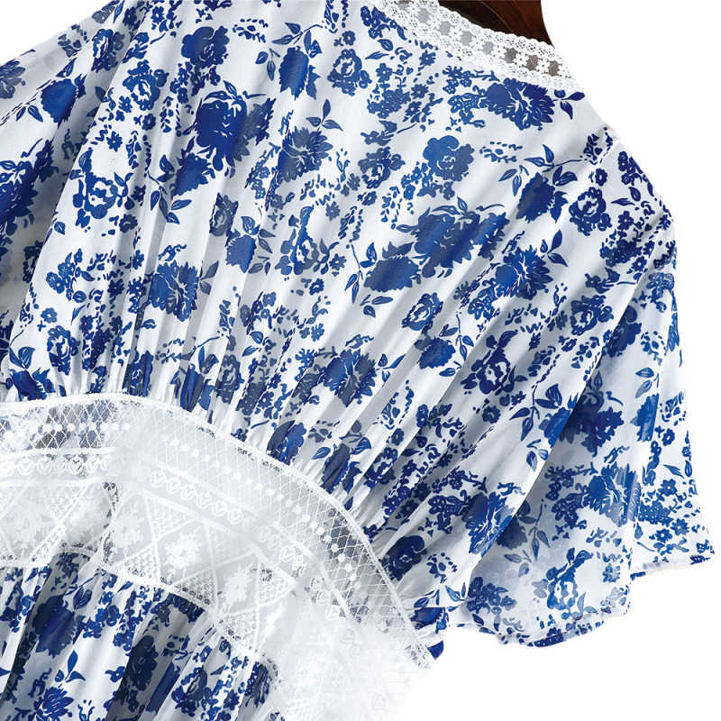 Blue Chiffon & Lack Long Kimono Beach Cover TQK650081-5