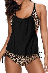 Leopard Grey Layered-Style Striped Tankini with Triangular Briefs LC41990-20