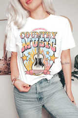 White COUNTRY MUSIC NASHVILLE Graphic Tee LC25220128-1