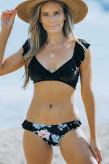 Black Sexy Ruffle Detail Printed Bikini LC43543-2