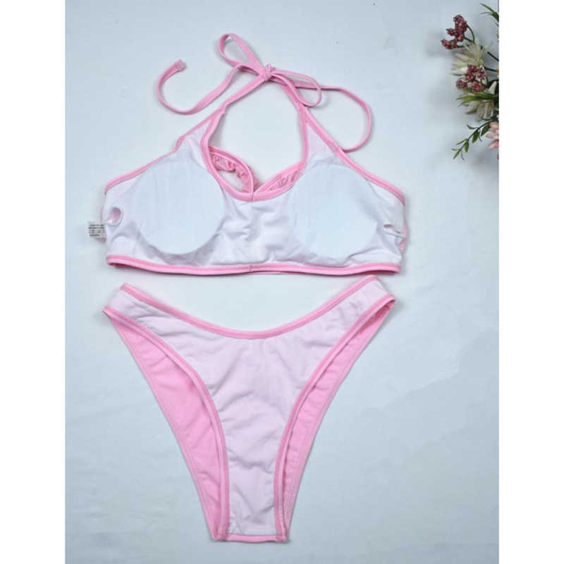 Pink Fringed Halter Two Pieces Bikini Set TQX610012-10