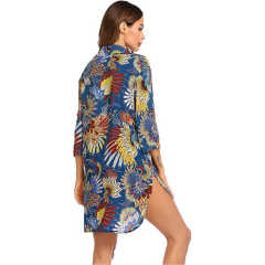 Multicolor Print Shirt Style Beach Cover Dress TQK650072-29