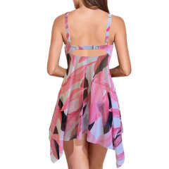 Pink Digital Print Pleated Swimdress Tankini Set TQV610002-10