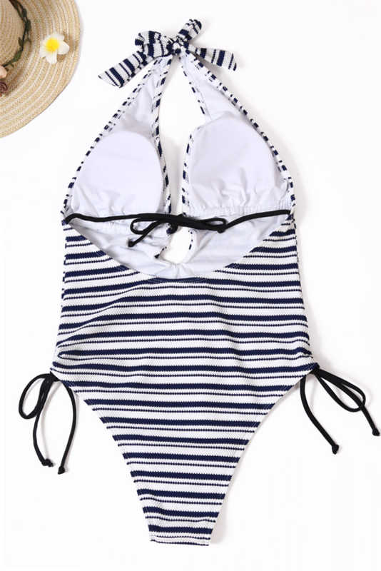 Blue Stripe Tie-up One-piece Swimsuit