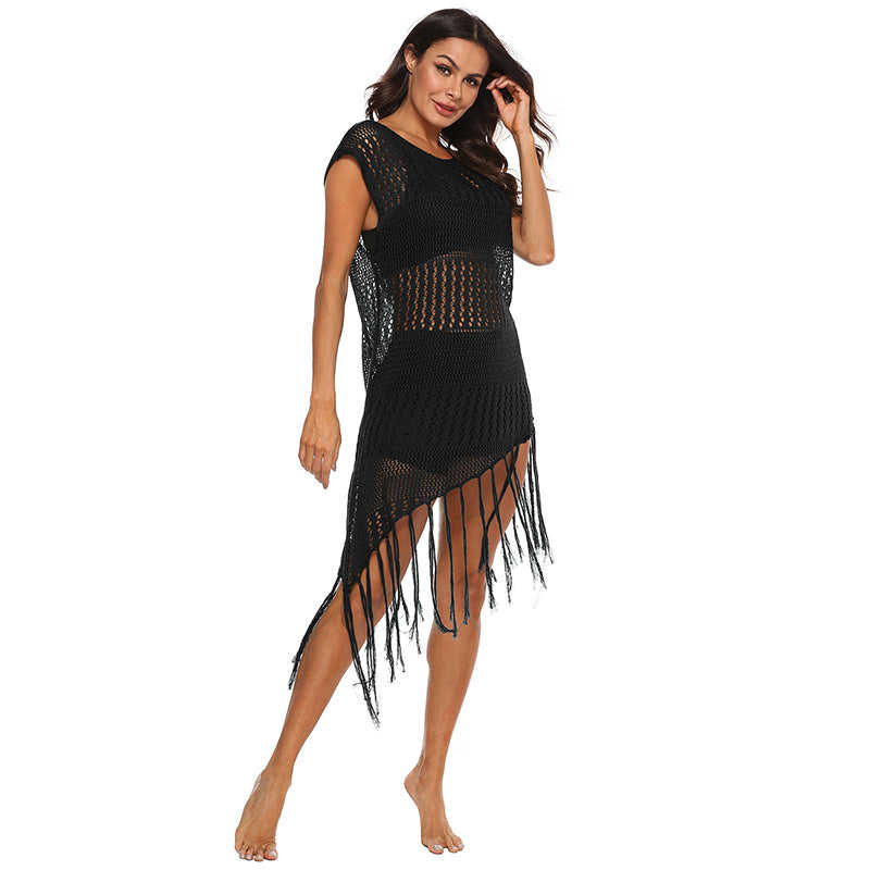 Black Knitted Beach Cover Up TQS650021-2