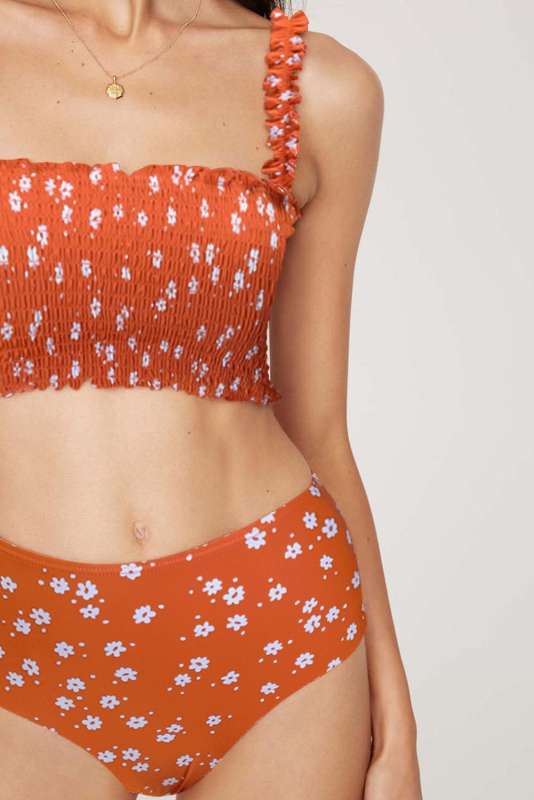 Orange Flower Smocked Swimsuit LC411672-14