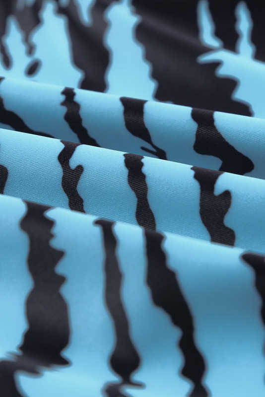 Sky Blue Pattern Print Criss Cross U-neck One-piece Swimsuit LC44779-4