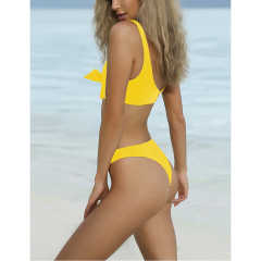 Yellow Solid Front Tie Bikini Swimwear TQK610307-7