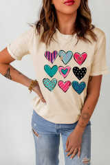 Khaki Valentines Multi Pattern Heart Print T Shirt LC25219586-16