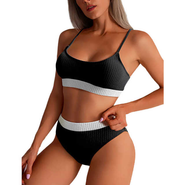 Black Splice Yellow 2 Piece Bikini Set TQK610268-2