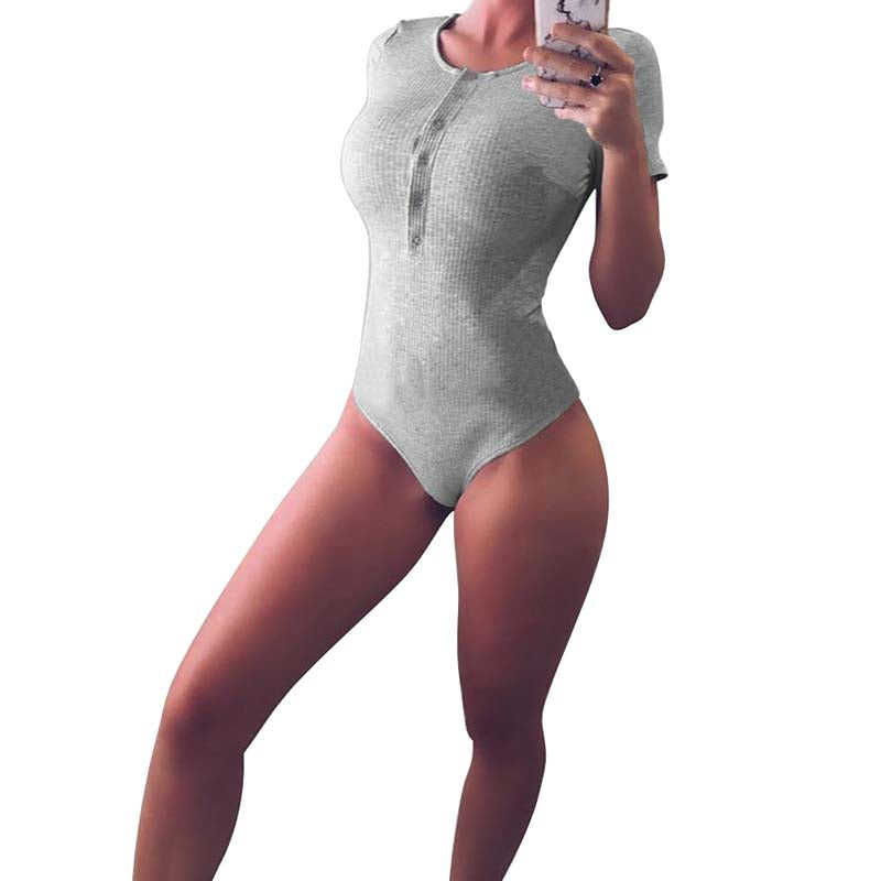 Gray Button Down Short Sleeve Bodysuit TQK550040-11